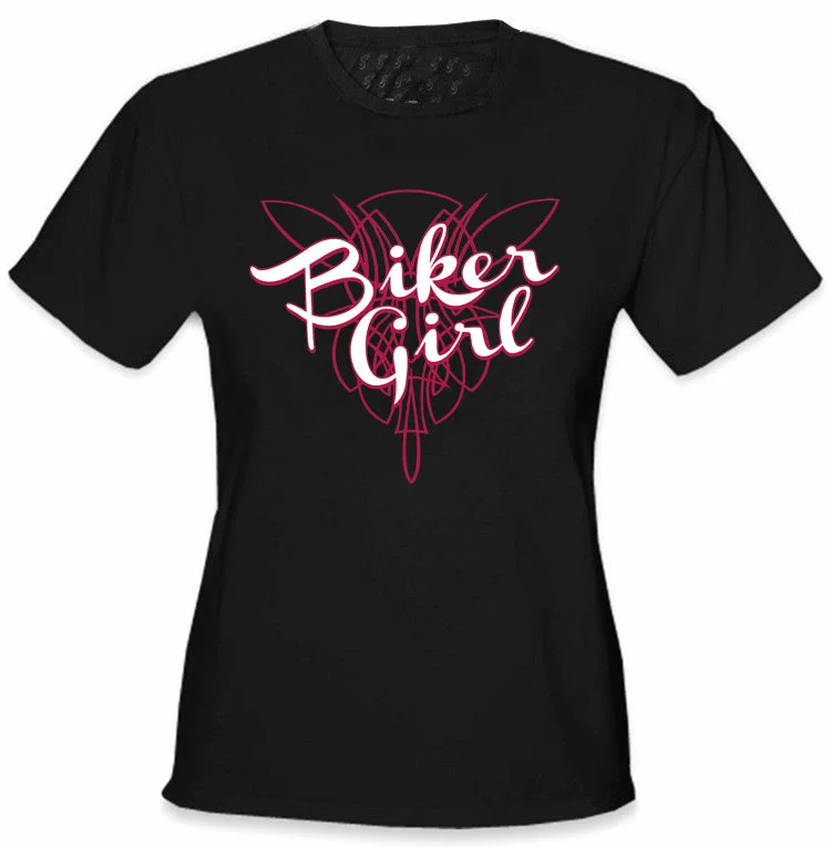 Girls Biker Shirts - "Biker Girl" Girl's T-Shirt Hooded Caped Shawl Collar