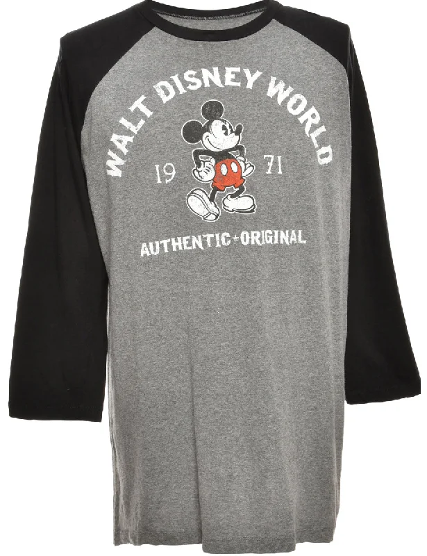 Grey Walt Disney Cartoon T-shirt - L Fleece Nylon Spandex