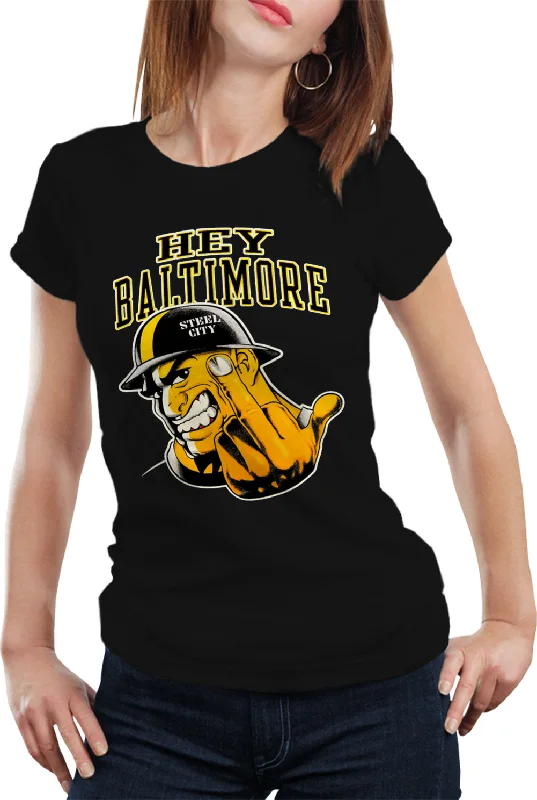 Hey Baltimore - Pittsburgh guy with Middle Finger Girls T-shirt Elasticated Padded Insulated Hey Baltimore - Pittsburgh guy with Middle Finger Girls T-shirt Elasticated Padded Insulated