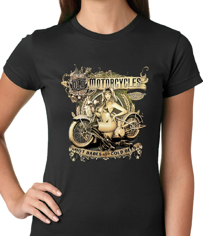 Hot Babes and Cold Beer Biker Ladies T-shirt Machine Wash Dry Clean Hand Wash