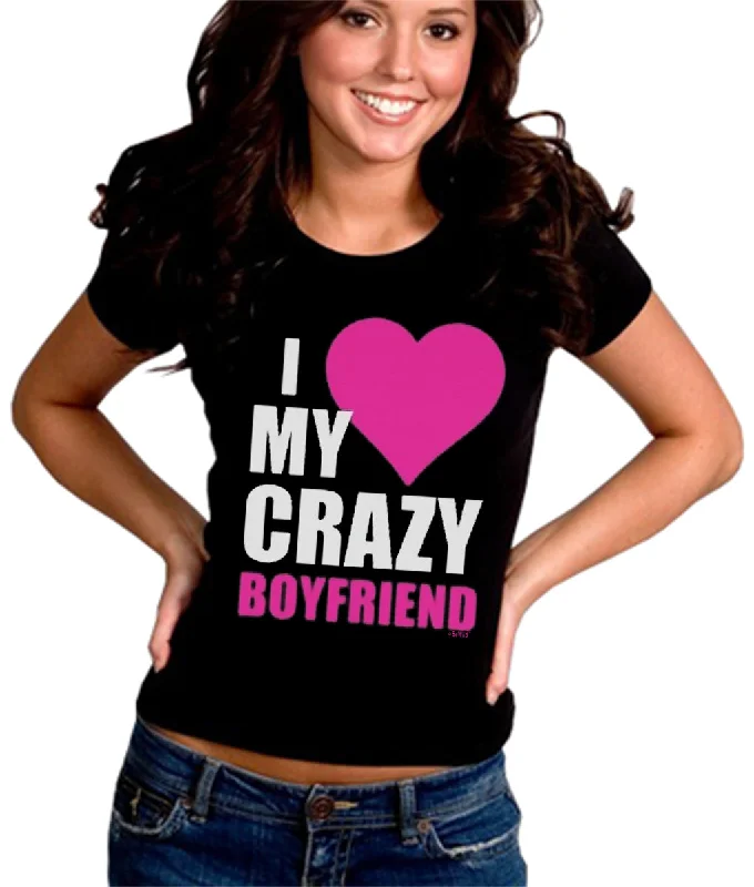 I Heart My Crazy Boyfriend Girl's T-Shirt Zippered Buttoned Snapped