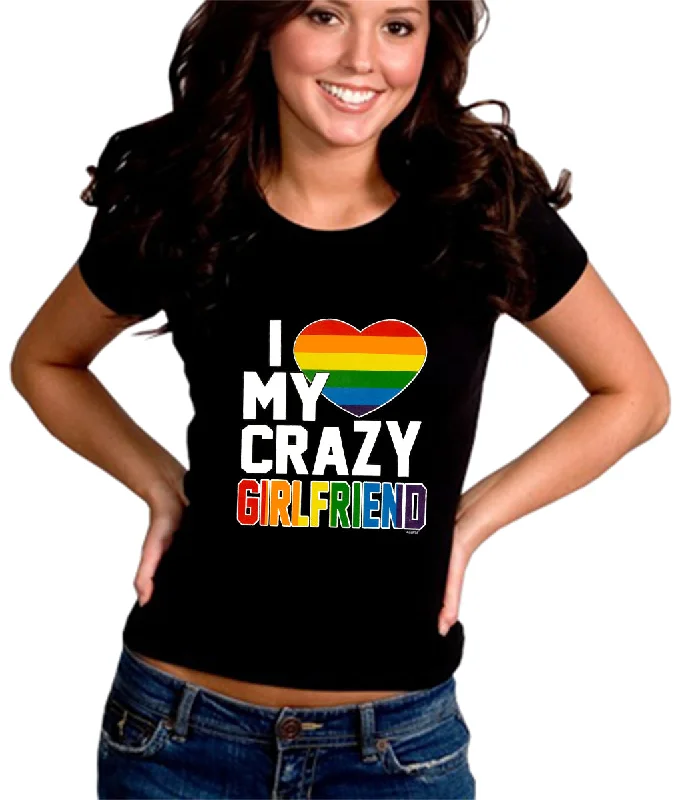 I Heart My Crazy Girlfriend Rainbow Pride Girl's T-Shirt Striped Floral Plaid