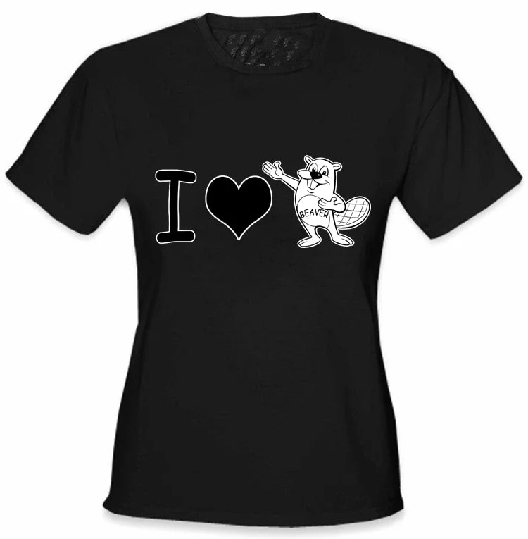 I Love Beavers Girls T-Shirt Notch Collar Peter Pan Collar Cowl Neck