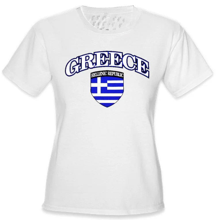International Soccer Shirts - Greece Crest T-Shirt (Girls) Fleece Nylon Spandex