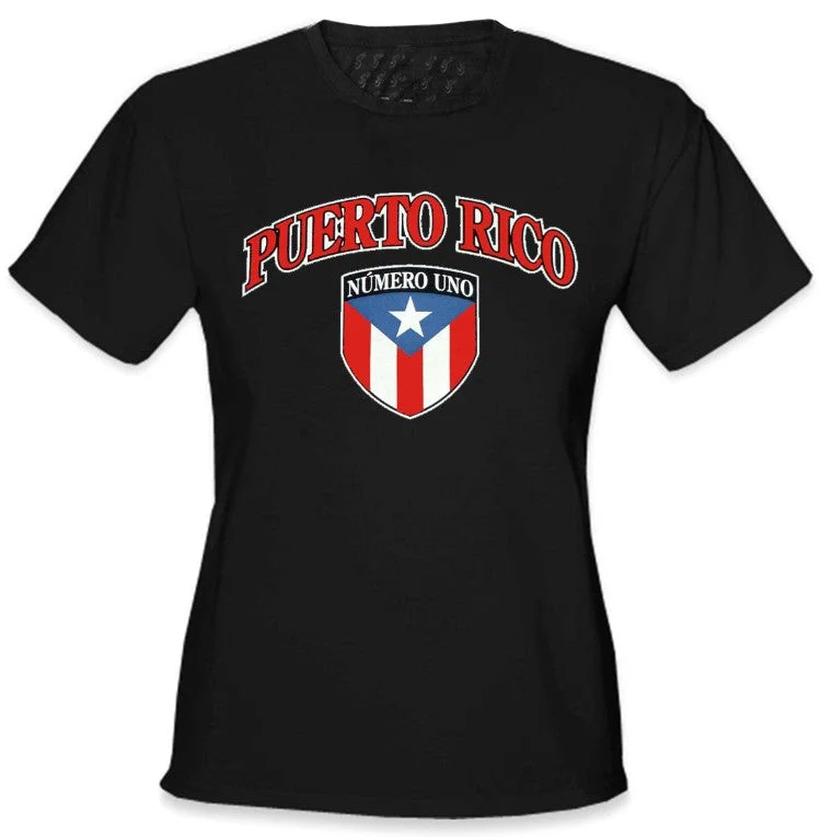 International Soccer Shirts - Puerto Rico Crest T-Shirt (Girls) Anti-Shrink Durable Soft