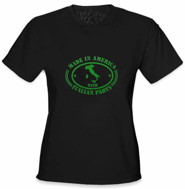 Italian Made In America With Italian Parts Ladies T-Shirt Cashmere Blend Cotton Blend Poly Blend