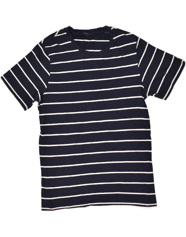 JACK & JONES Womens T-Shirt Top UK 18 Small Navy Blue Striped Cotton Sequined Glittery Shiny