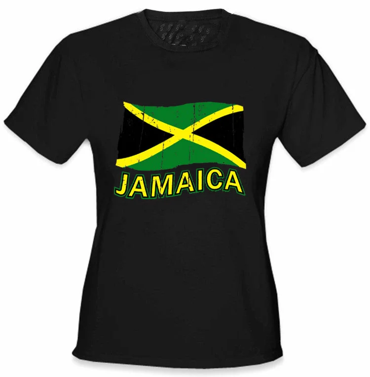 Jamaica Vintage Flag Girl's T-Shirt Silk Blend Satin Velvet