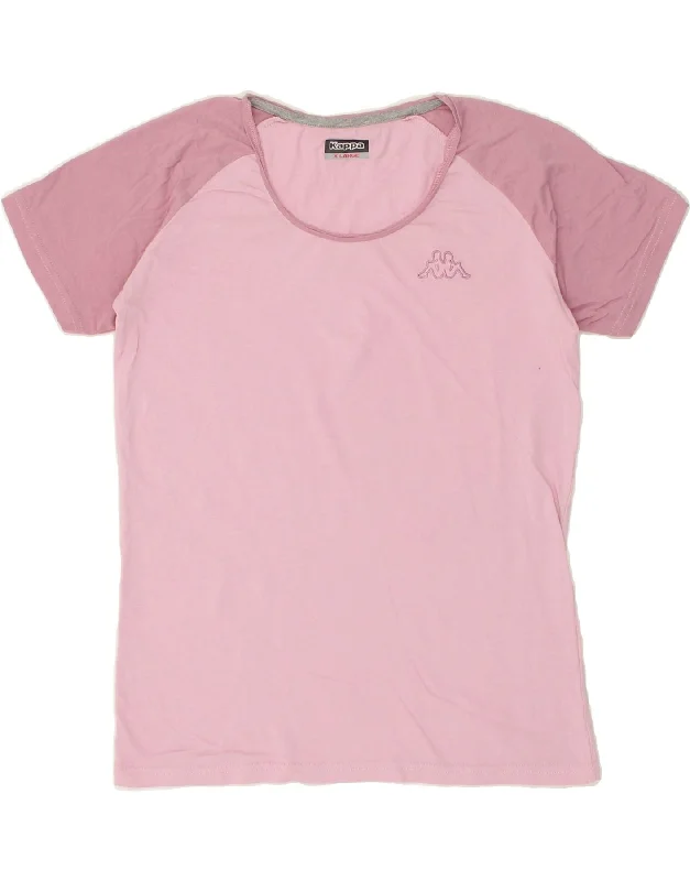 KAPPA Womens T-Shirt Top UK 18 XL Pink Colourblock Graphic T-Shirt Round Neck Polyester