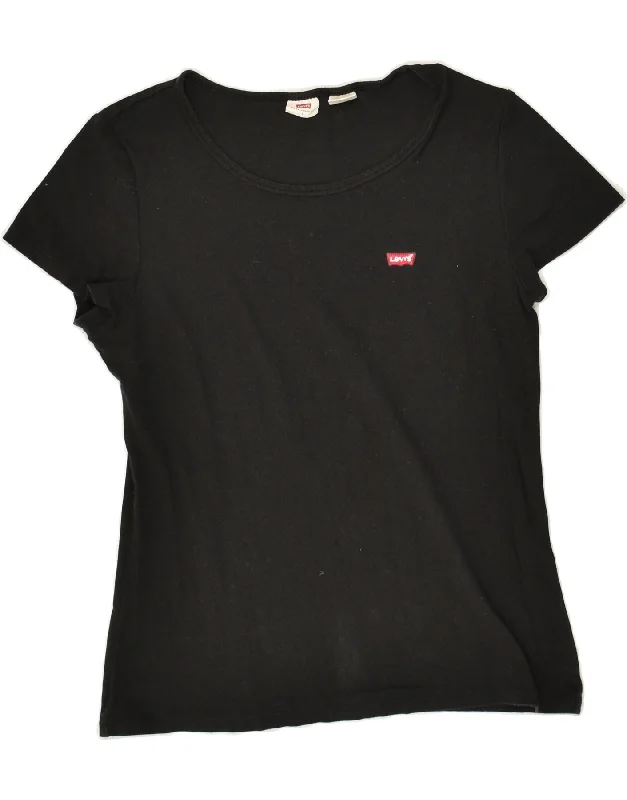 LEVI'S Womens T-Shirt Top UK 14 Large Black Rayon Velvet Corduroy