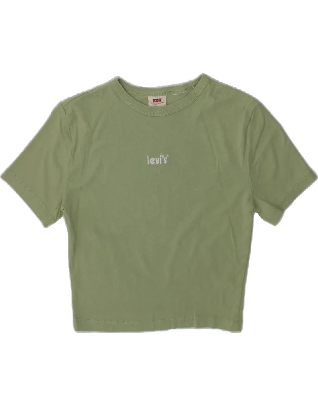 LEVI'S Womens T-Shirt Top UK 6 XS Green Cotton Chenille Blend Fleece Blend Nylon Blend
