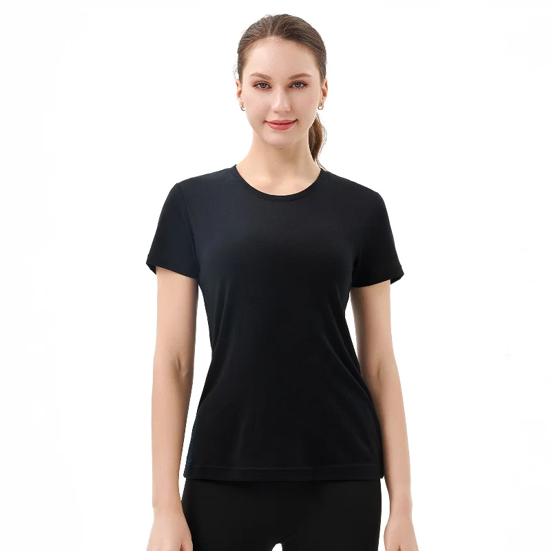 Women’s  Merino Wool&Tencel T-Shirt Black - MT26 Sequined Glittery Shiny