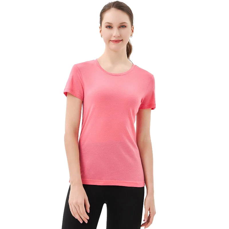 Women’s 100% Merino Wool T-Shirt Pink - MT28 Cashmere Blend Cotton Blend Poly Blend