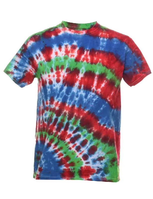 Multi-Colour Tie Dye Design T-Shirt - M Print Jacquard Patchwork