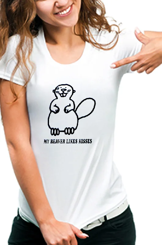 My Beaver Likes Kisses Girls T-Shirt Hooded Caped Shawl Collar