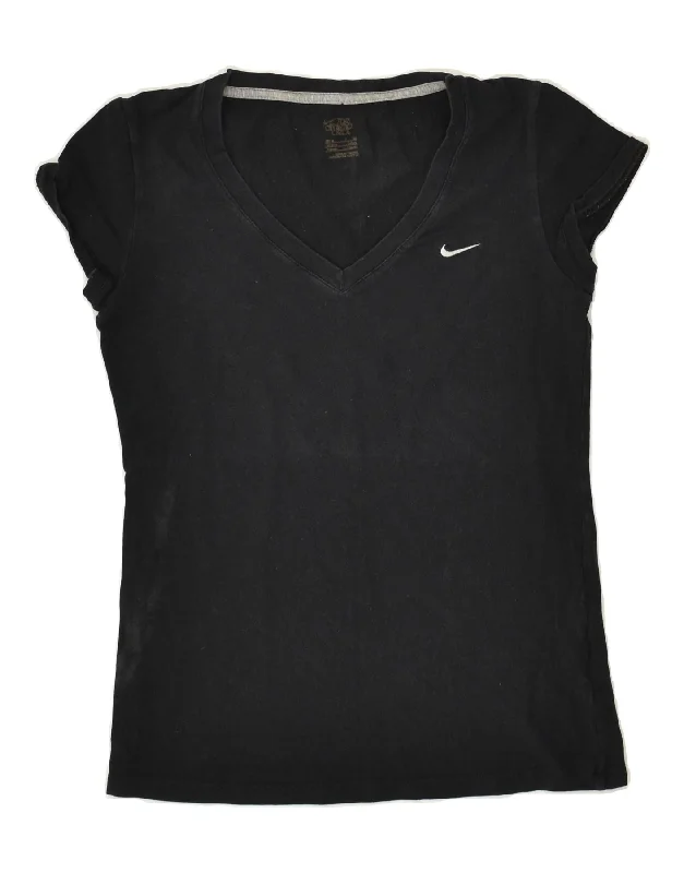 NIKE Womens T-Shirt Top UK 10 Small Black Cotton Cotton Fabric Linen Fabric Terry Fabric