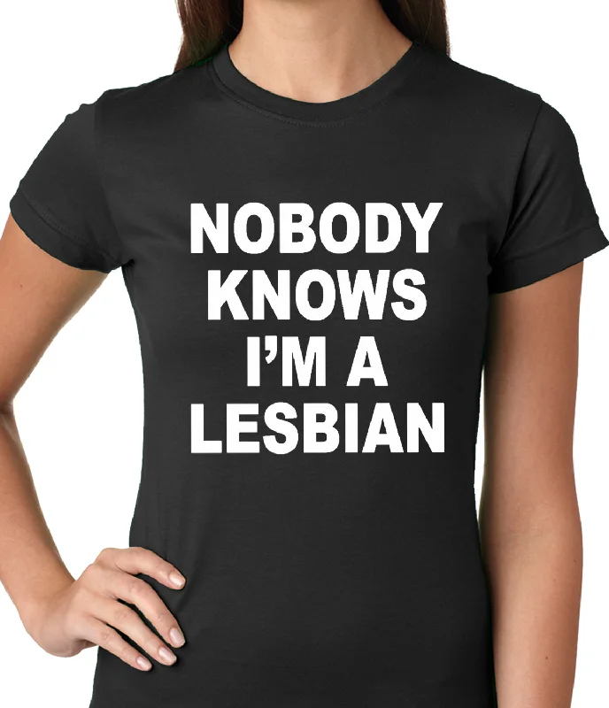 Nobody Knows I'm A Lesbian Girls T-Shirt Sequined Glittery Shiny