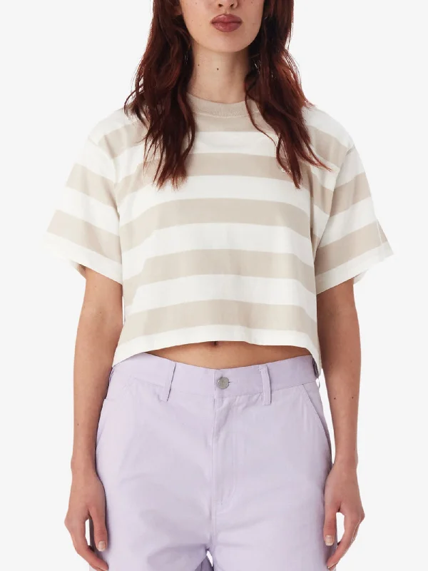 Adams Stripe Cropped T-Shirt Solid Print Embellished