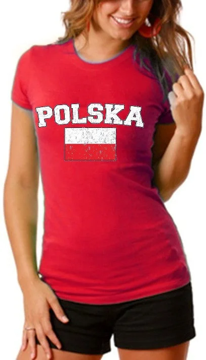 Poland "Polska" Vintage Flag International Girls T-Shirt Hooded Caped Shawl Collar