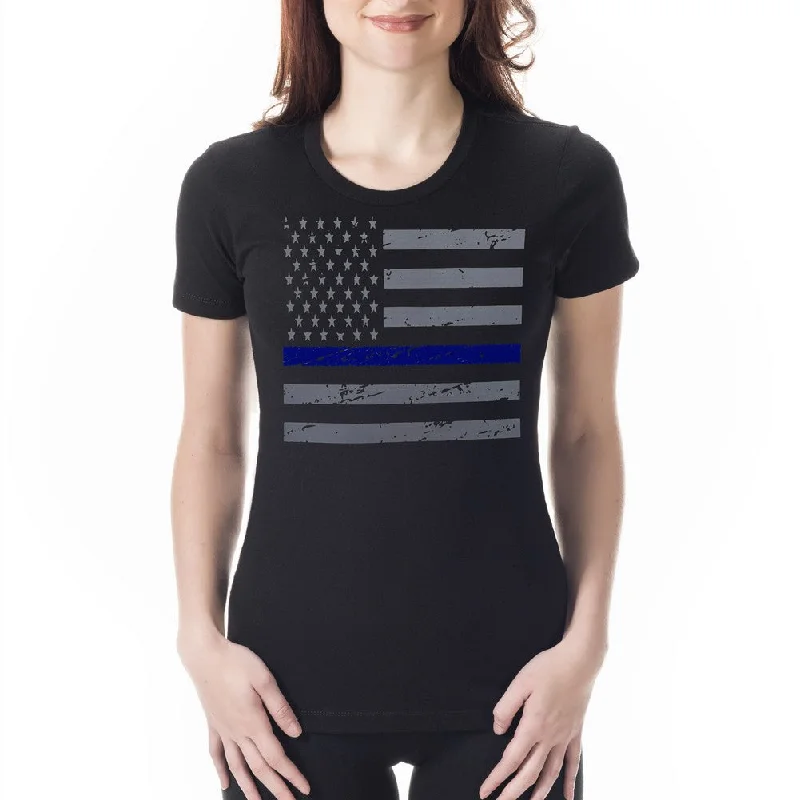 Police Thin Blue Line American Flag - Support Police Department Horizontal Ladies T-shirt Cashmere Blend Cotton Blend Poly Blend Police Thin Blue Line American Flag - Support Police Department Horizontal Ladies T-shirt Cashmere Blend Cotton Blend Poly Blend