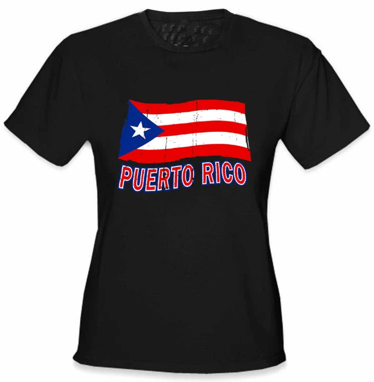 Puerto Rico Vintage Waving Flag Girl's T-Shirt Nylon Fabric Polyester Fabric Spandex Fabric Puerto Rico Vintage Waving Flag Girl's T-Shirt Nylon Fabric Polyester Fabric Spandex Fabric