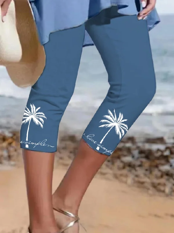 Buy 3 Get 10% OffResort Style Coconut Tree Midi Leggings Comfortable Leggings with Pockets