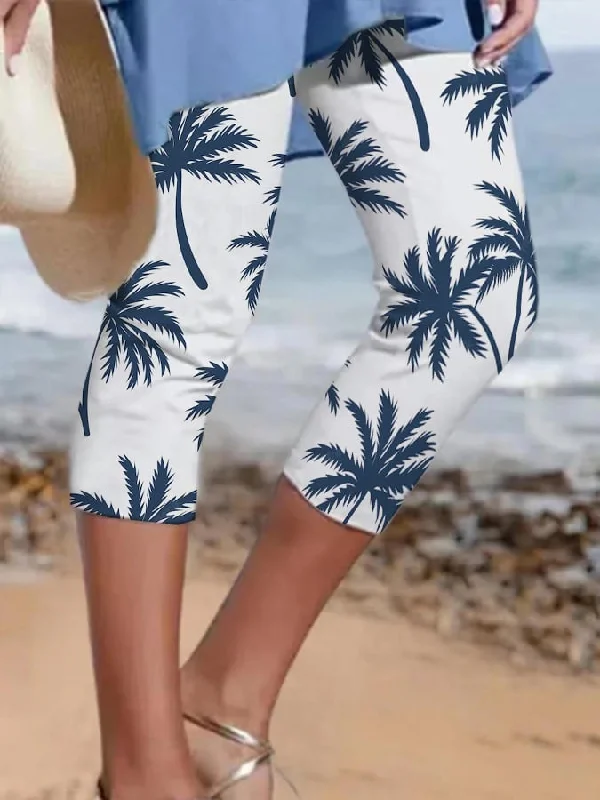 Buy 3 Get 10% OffResort Style Coconut Tree Midi Leggings Trendy Faux Suede Leggings