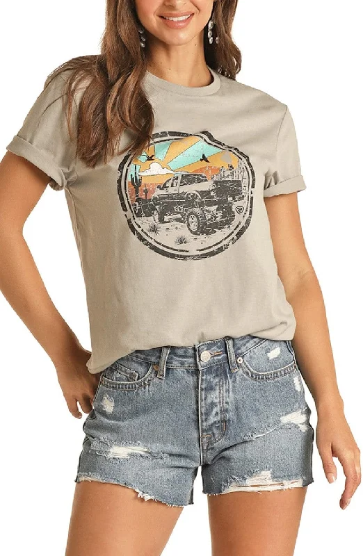 Rock & Roll Cowgirl Women's Grey Vintage Car Graphic Short Sleeve Tee RRUT21R12M Modern Contemporary Chic Rock & Roll Cowgirl Women's Grey Vintage Car Graphic Short Sleeve Tee RRUT21R12M Modern Contemporary Chic