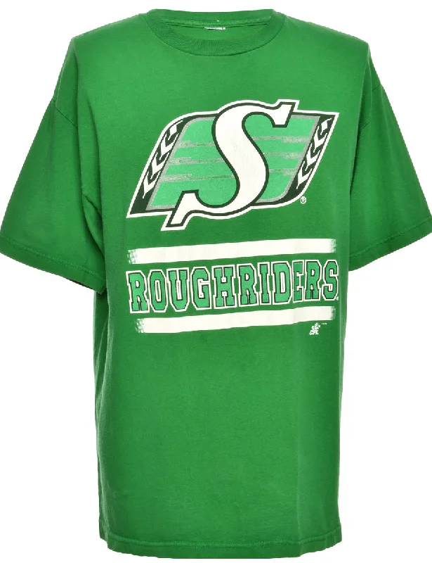 Roughriders Green Sports T-shirt - L Zippered Front Buttoned Front Snap Front