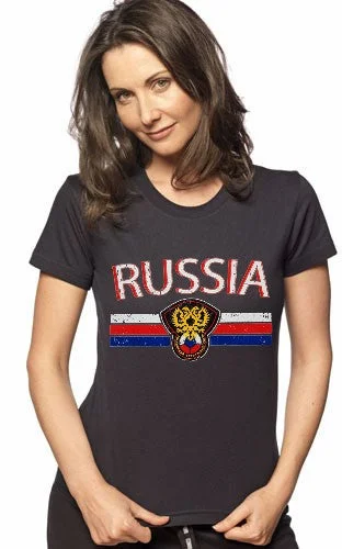Russia Vintage Shield International Girls T-Shirt Casual Formal Business