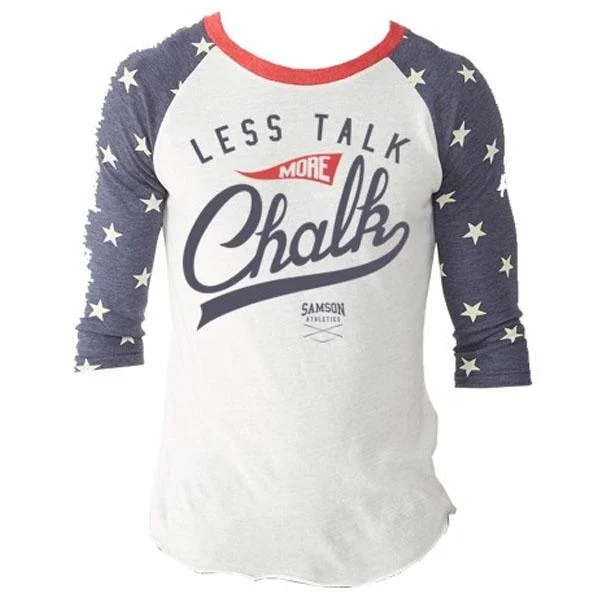 Samson Athletics Less Talk More Chalk 3-4 Baseball Tee Hooded Caped Shawl Collar