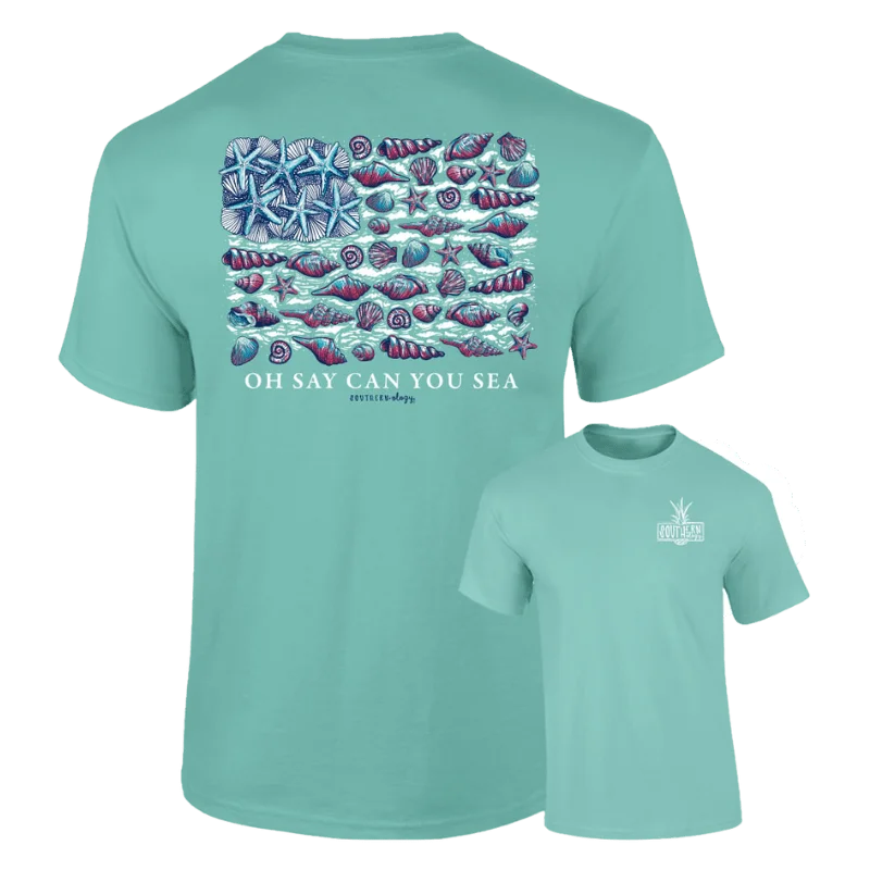 Southernology Women's Seashell Flag Oh Say Short Sleeve Graphic T-Shirt Striped Floral Plaid Southernology Women's Seashell Flag Oh Say Short Sleeve Graphic T-Shirt Striped Floral Plaid