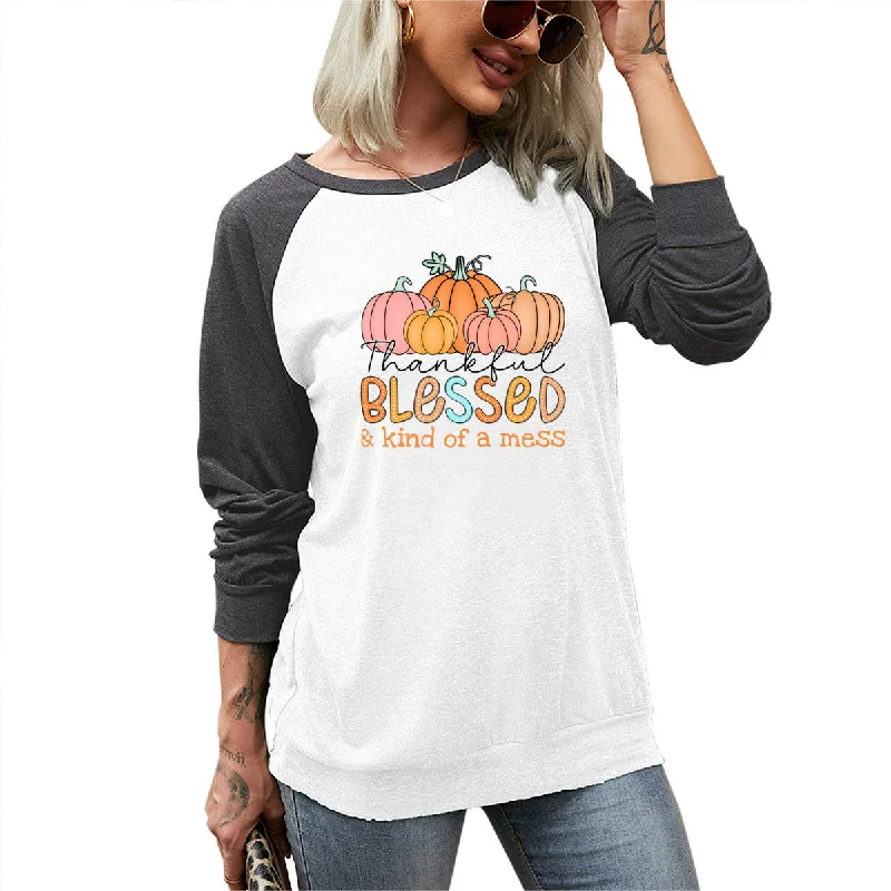 Thankful, Blessed Long Sleeve Tee Ribbed T-Shirt High Neck Heavyweight