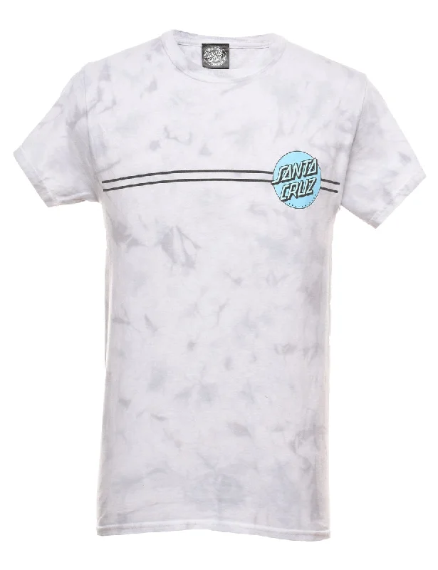 Tie Dye Design Light Grey & Blue Santa Cruz Printed T-shirt - S Iron Safe Non-Iron Wrinkle Free