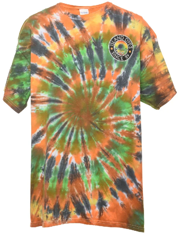 Tie Dye Design Multi-Colour Printed T-Shirt - XL Handmade Hand-knitted Hand-woven