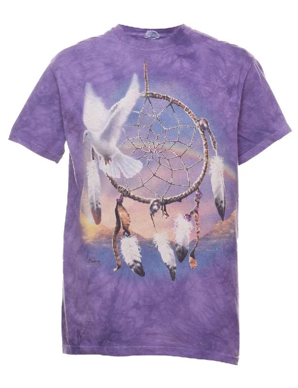 Tie Dye Dove Design The Mountain T-Shirt  - M Silk Blend Satin Velvet