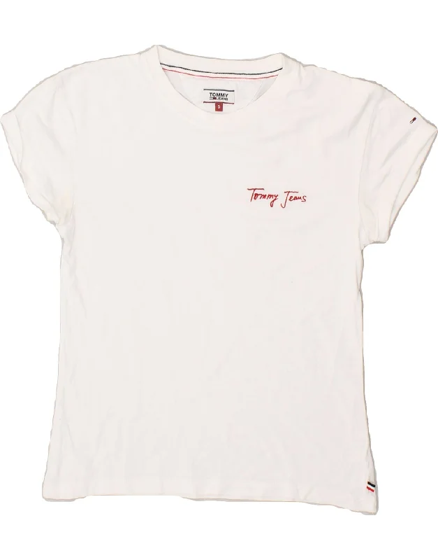 TOMMY HILFIGER Womens T-Shirt Top UK 10 Small White Machine Wash Dry Clean Hand Wash