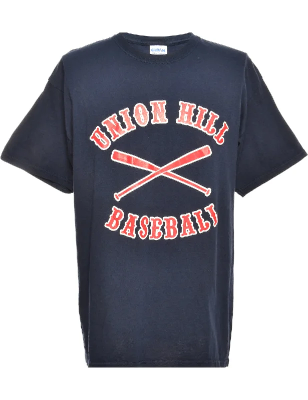 Union Hills Baseball Navy Gildan Sports T-shirt - L Iron Safe Non-Iron Wrinkle Free