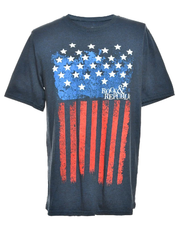 USA Printed T-shirt - L Graphic Embroidered Appliqued