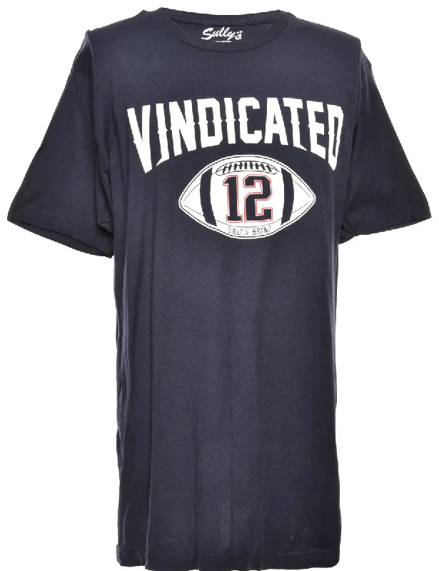 Vindicated Sullys Navy Printed T-shirt - L Print Jacquard Patchwork