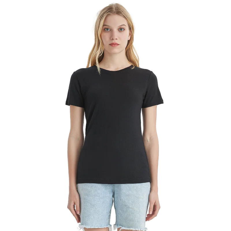 Women’s 100% Merino Wool T-Shirt Black - MT02 Basic T-Shirt Crew Neck Short Sleeve