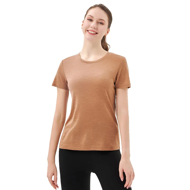 Women’s 100% Merino Wool T-Shirt Caramel -MT02 Spandex Blend Rayon Blend Denim Blend