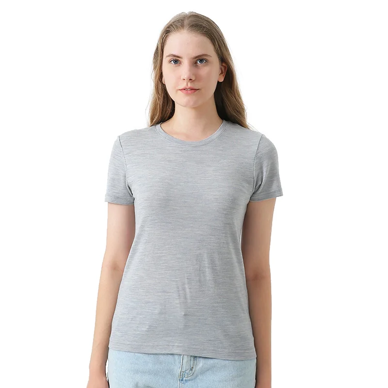 Women’s 100% Merino Wool T-Shirt Light Grey - MT02 Lace Blend Ribbed Blend Corduroy Blend