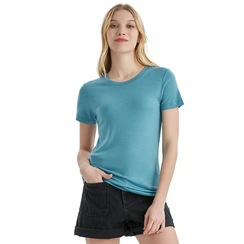 Women’s 100% Merino Wool T-Shirt Teal - MT02 Collared Crew Neck Turtle Neck