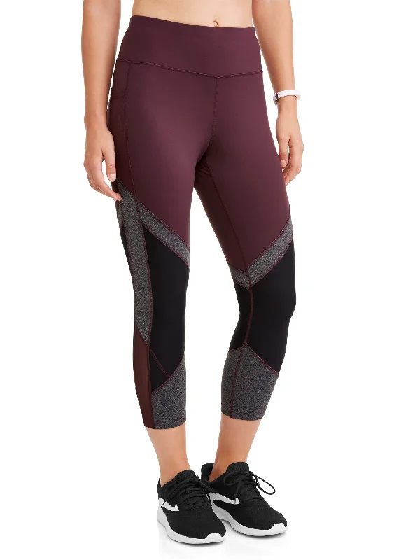 Women's Active Colorblock Performance Capri Legging Comfortable Fleece-Lined Leggings