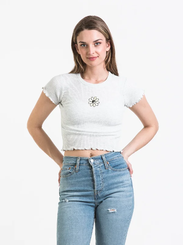 HARLOW ALLIE WAFFLE EMBROIDERED TEE - CLEARANCE Fleece Fabric Down Fabric Feather Fabric