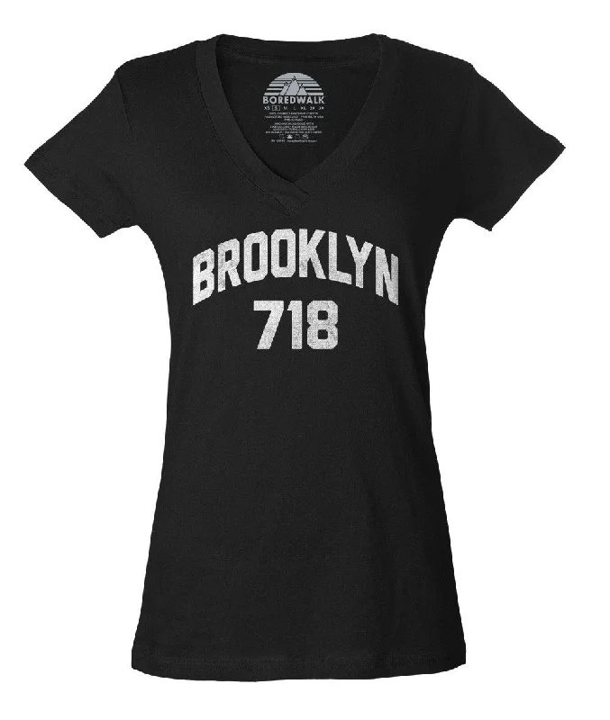 Women's Brooklyn 718 Area Code Vneck T-Shirt Seamless Knitted Crochet