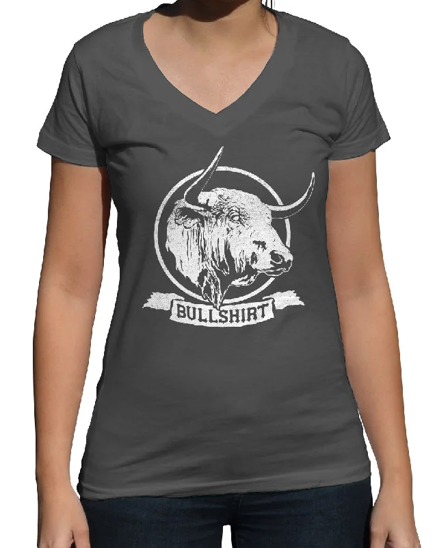 Women's Bull Shirt Vneck T-Shirt Polka Dot Checkered Tartan