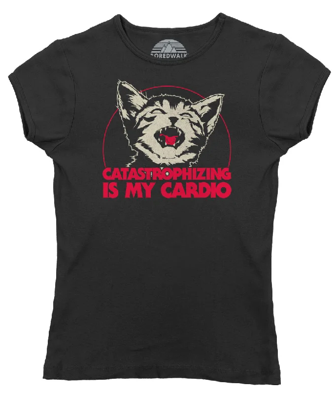 Women's Catastrophizing Is My Cardio Cat T-Shirt Layered Multi-layer Single Layer