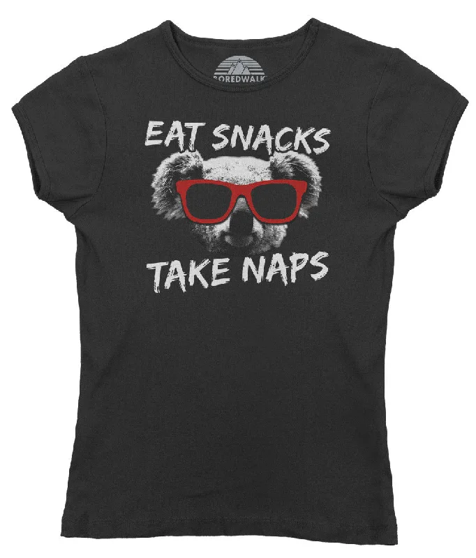 Women's Eat Snacks Take Naps Koala T-Shirt Anti-Shrink Durable Soft